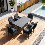 SFTZ260701 All-Black Woven-Back Wicker Outdoor Dining Set – Sicilian Coastal Villa Patio Luxury Dining Furniture Set
