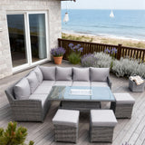 SFTZ2609 Light Grey Wicker Curved Sectional Outdoor Lounge Set – Mediterranean Coastal Manor Patio Luxury Furniture Set