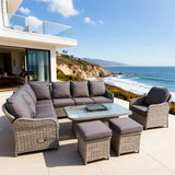 SFTZ2610 Light Beige Wicker L-Shaped Outdoor Lounge Set – Nordic Coastal Cottage Patio Luxury Furniture Set