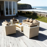 SFTZ261203 Cream Wicker Outdoor Lounge Set with Tan Cushions – New England Coastal Manor Patio Luxury Social Furniture Set