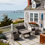 SFTZ2626 Light Brown Wicker Outdoor Lounge & Dining Set – Cape Cod American Coastal Cottage Patio Luxury Outdoor Social Furniture Set