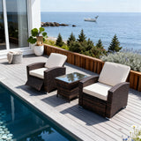 SFTZ2630 Dark Brown Wicker Reclining Outdoor Lounge Set with Cream Cushions – Maine Coastal Pool Villa Patio Luxury Outdoor Social Furniture Set