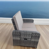 SFTZ2637 Grey Wicker Convertible Outdoor Sofa Bed Set with Beige Cushions – Yacht & Coastal Terrace 2-Piece Luxury Outdoor Multi-Functional Furniture Set