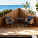 SFTZ2640 Light Brown Rattan Outdoor Lounge & Dining Set with Dark Grey Cushions – Sydney Coastal Courtyard Patio 3-Piece Luxury Outdoor Social Furniture Set