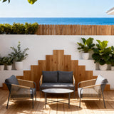 SFTZ2641 Light Brown Rattan Outdoor Lounge Set with Dark Grey Cushions – Byron Bay Coastal Terrace 4-Piece Luxury Outdoor Social Furniture Set