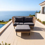 SFTZ2644 Light Brown Rattan Outdoor Lounge Set with Dark Grey Cushions – Marbella Coastal Cliff Villa Patio 2-Piece Luxury Outdoor Social Furniture Set