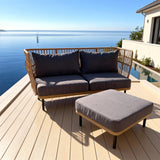 SFTZ2644 Light Brown Rattan Outdoor Lounge Set with Dark Grey Cushions – Marbella Coastal Cliff Villa Patio 2-Piece Luxury Outdoor Social Furniture Set