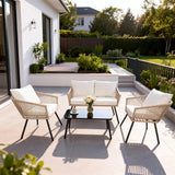 WLSF2586 4-Piece Woven Rope Outdoor Conversation Set – Modern Minimalist Patio Furniture