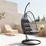 SWC2615 Black Metal Hanging Egg Chair with Stand & Cushion – Modern Patio Swing Lounge Chair Set