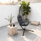 SWC2615 Black Metal Hanging Egg Chair with Stand & Cushion – Modern Patio Swing Lounge Chair Set