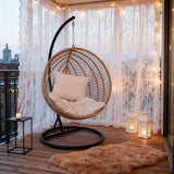 SWC2618 Natural Rattan Hanging Egg Chair with Stand & Cushion – Urban Rooftop Patio Swing Lounge Chair Set