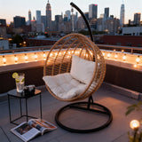 SWC2618 Natural Rattan Hanging Egg Chair with Stand & Cushion – Urban Rooftop Patio Swing Lounge Chair Set