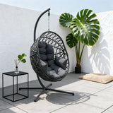 SWC2621 Grey Wicker Hanging Egg Chair with Stand & Cushion – Modern Patio Swing Lounge Chair Set