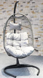 SWC2603 Black Wicker Hanging Egg Chair with Stand & Cushion – Modern Patio Swing Lounge Chair Set with Side Table