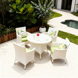 TBDS252702 White Wicker Modern Tropical Luxury Outdoor Bistro Set with Lime-Green Cushions & Printed Pillows