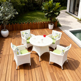 TBDS252702 White Wicker Modern Tropical Luxury Outdoor Bistro Set with Lime-Green Cushions & Printed Pillows