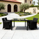 TBDS252704 Dark Brown Wicker Mediterranean Villa Luxury Outdoor Dining Set with Cushion-Free Design & Stone-Look Glass Rectangular Table