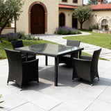 TBDS252704 Dark Brown Wicker Mediterranean Villa Luxury Outdoor Dining Set with Cushion-Free Design & Stone-Look Glass Rectangular Table