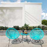 BST250204 Lime Turquoise Radial Weave & Black Metal Frame Coastal Poolside Luxury 2-Piece Outdoor Bistro Set – Matching Turquoise Glass Round Table