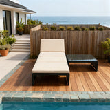 TYSF250101 Black Wicker Coastal Poolside Luxury Outdoor Chaise Lounge Set – Adjustable Cream Cushion & Black Glass Side Table