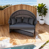 TYSF2503 Grey Rattan Circular Canopy Outdoor Daybed with Cushions – Gold Coast Coastal Curved Terrace Luxury Outdoor Canopy Daybed
