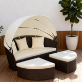 TYSF2507 Black Rattan Circular Canopy Outdoor Daybed with Turquoise Cushions – Cairns Great Barrier Reef Coastal Terrace Luxury Outdoor Canopy Daybed