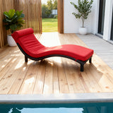 TYSF2517 Black Rattan Curved Outdoor Sun Lounger with Bold Red Cushion – Marrakech Morocco Coastal Pool Terrace Luxury Contrast-Color Outdoor Reclining Sunbed