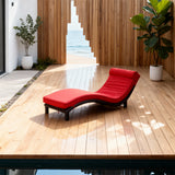 TYSF2517 Black Rattan Curved Outdoor Sun Lounger with Bold Red Cushion – Marrakech Morocco Coastal Pool Terrace Luxury Contrast-Color Outdoor Reclining Sunbed