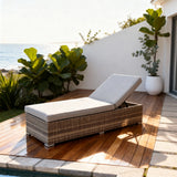 TYSF2525 Black Rattan Adjustable Outdoor Sun Lounger with Bold Red Cushion – Ibiza Spain Coastal Pool Terrace Luxury Contrast-Color Outdoor Reclining Sunbed