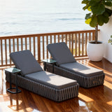 TYSF2527 Grey Rope-Woven 2-Piece Outdoor Sun Lounger Set with Glass Side Tables & Dark Grey Two-Tone Cushions – Oahu Hawaii Coastal Terrace Luxury 2-Piece Outdoor Reclining Sunbed Set