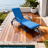 TYSF2528 Bold Blue Metal-Frame Mesh Wheeled Adjustable Outdoor Sun Lounger – Cancun Mexico Coastal Terrace Luxury Vibrant Outdoor Reclining Sunbed