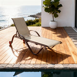 TYSF2528 Bold Blue Metal-Frame Mesh Wheeled Adjustable Outdoor Sun Lounger – Cancun Mexico Coastal Terrace Luxury Vibrant Outdoor Reclining Sunbed