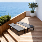 TYSF2532 Black Metal-Frame Grey Mesh & Wood-Accent 2-Piece Outdoor Sun Lounger Set – Mykonos Greece Coastal Terrace Luxury 2-Piece Outdoor Reclining Sunbed Set