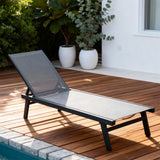 TYSF2533 Black Metal-Frame Gradient Grey Mesh Adjustable Outdoor Sun Lounger – Byron Bay Australia Coastal Terrace Luxury Minimalist Outdoor Reclining Sunbed