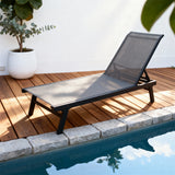 TYSF2533 Black Metal-Frame Gradient Grey Mesh Adjustable Outdoor Sun Lounger – Byron Bay Australia Coastal Terrace Luxury Minimalist Outdoor Reclining Sunbed