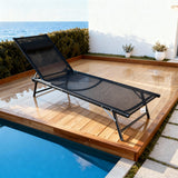 TYSF2535 Black Metal-Frame Full Black Mesh Foldable Outdoor Sun Lounger – Palm Jumeirah Dubai Coastal Terrace Luxury Modern Outdoor Reclining Sunbed