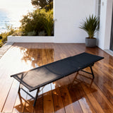 TYSF2535 Black Metal-Frame Full Black Mesh Foldable Outdoor Sun Lounger – Palm Jumeirah Dubai Coastal Terrace Luxury Modern Outdoor Reclining Sunbed