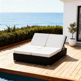 TYSF2536 Black Rattan Sectional Adjustable Outdoor Daybed with Cream Cushions – Anguilla Caribbean Coastal Terrace Luxury Multi-Functional Outdoor Reclining Daybed