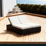 TYSF2536 Black Rattan Sectional Adjustable Outdoor Daybed with Cream Cushions – Anguilla Caribbean Coastal Terrace Luxury Multi-Functional Outdoor Reclining Daybed