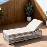 TYSF2539 Grey Rattan Diamond-Weave Adjustable Outdoor Sun Lounger with Beige Cushions – Capri Italy Coastal Terrace Luxury Outdoor Reclining Sunbed