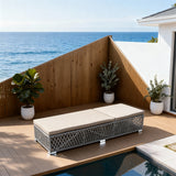 TYSF2539 Grey Rattan Diamond-Weave Adjustable Outdoor Sun Lounger with Beige Cushions – Capri Italy Coastal Terrace Luxury Outdoor Reclining Sunbed