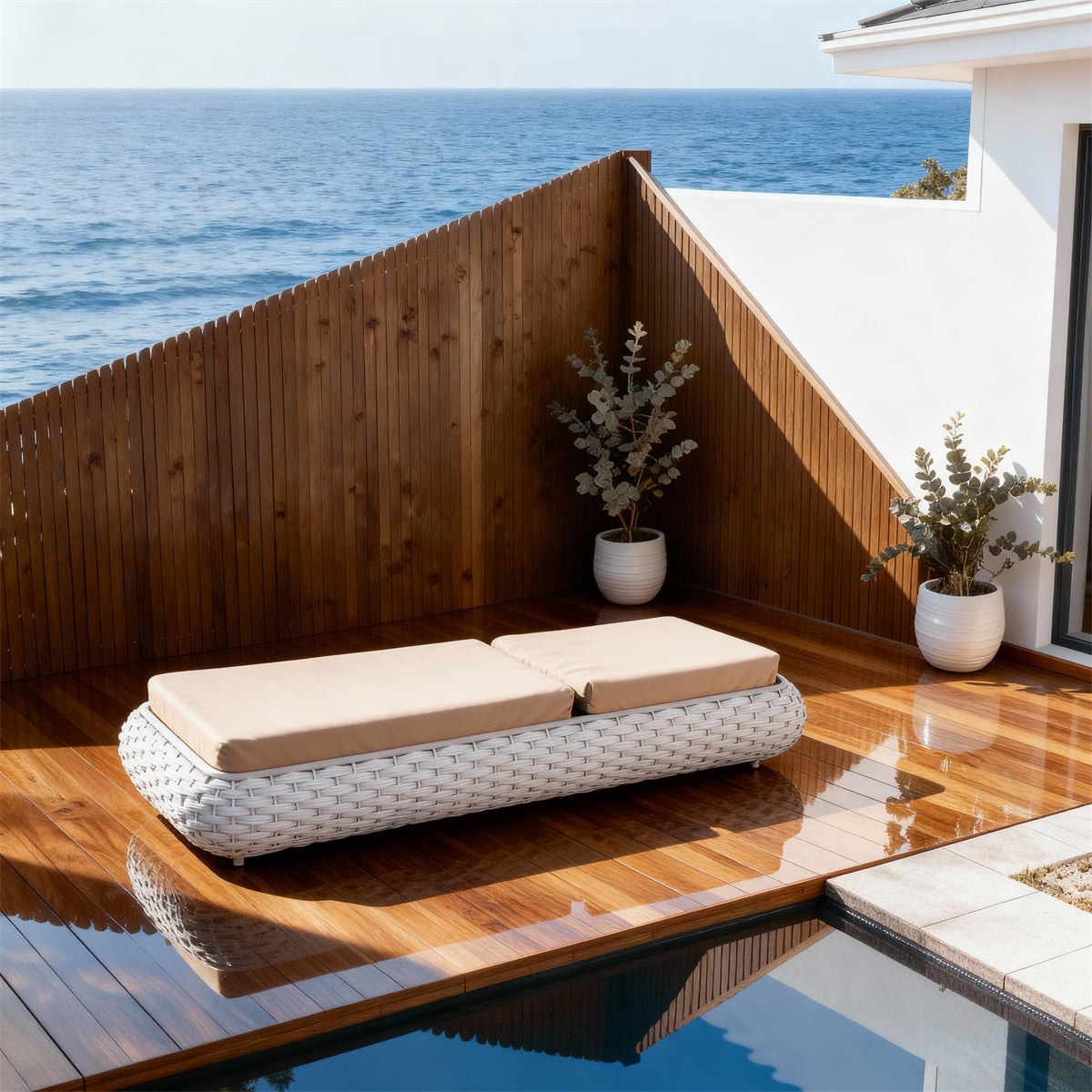 TYSF2541 Grey Rattan Curved Adjustable Outdoor Sun Lounger with Navy Cushions – Cape Town South Africa Coastal Terrace Luxury Outdoor Reclining Sunbed