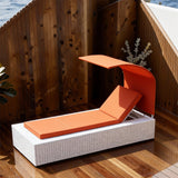 TYSF2550 White Rattan Outdoor Sun Lounger with Orange Canopy & Matching Cushions – Algarve Portugal Coastal Terrace Luxury Vibrant Outdoor Reclining Sunbed