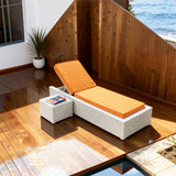 TYSF2555 White Rattan Adjustable Outdoor Sun Lounger with Turquoise Cushions – Phuket Thailand Coastal Terrace Luxury Vibrant Outdoor Reclining Sunbed