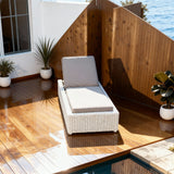 TYSF2555 White Rattan Adjustable Outdoor Sun Lounger with Turquoise Cushions – Phuket Thailand Coastal Terrace Luxury Vibrant Outdoor Reclining Sunbed
