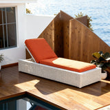 TYSF2555 White Rattan Adjustable Outdoor Sun Lounger with Turquoise Cushions – Phuket Thailand Coastal Terrace Luxury Vibrant Outdoor Reclining Sunbed