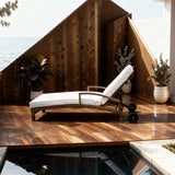 TYSF2556 Brown Rattan Wheeled Adjustable Outdoor Sun Lounger with All-White Cushions – Dubrovnik Croatia Coastal Terrace Luxury Relaxed Outdoor Reclining Sunbed