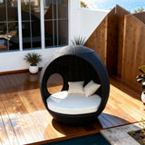 TYSF2558 All-White Rattan Spherical Private Outdoor Lounge Chair with Matching Cushions – Bora Bora French Polynesia Coastal Terrace Luxury Private Outdoor Pod Chair