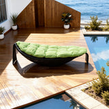 TYSF2560 White Rattan Curved Outdoor Sun Lounger with Turquoise Cushions – Amalfi Coast Italy Coastal Terrace Luxury Relaxed Outdoor Reclining Sunbed