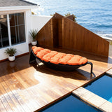 TYSF2560 White Rattan Curved Outdoor Sun Lounger with Turquoise Cushions – Amalfi Coast Italy Coastal Terrace Luxury Relaxed Outdoor Reclining Sunbed